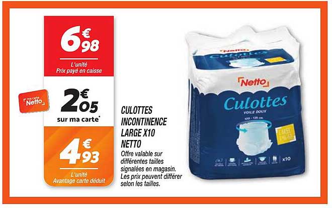 CULOTTES INCONTINENCE LARGE X10 NETTO