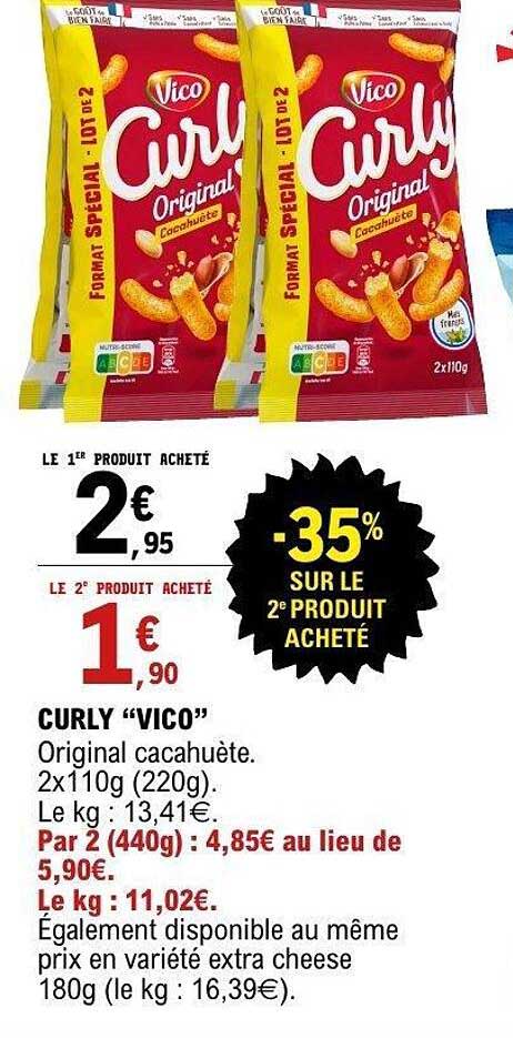 Curly “Vico” Original cacahuète. 2x110g (220g).