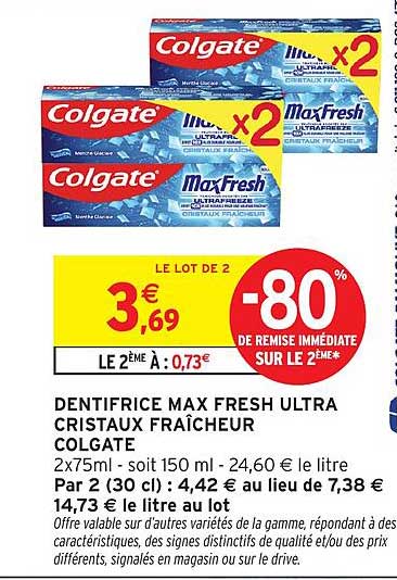 DENTIFRICE MAX FRESH ULTRA CRISTAUX FRAICHEUR COLGATE