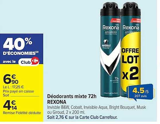 Déódorants mixte 72h REXONA