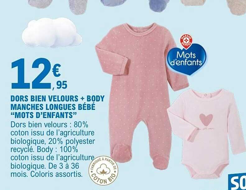 Dors bien velours + body manches longues bébé “Mots d’enfants”