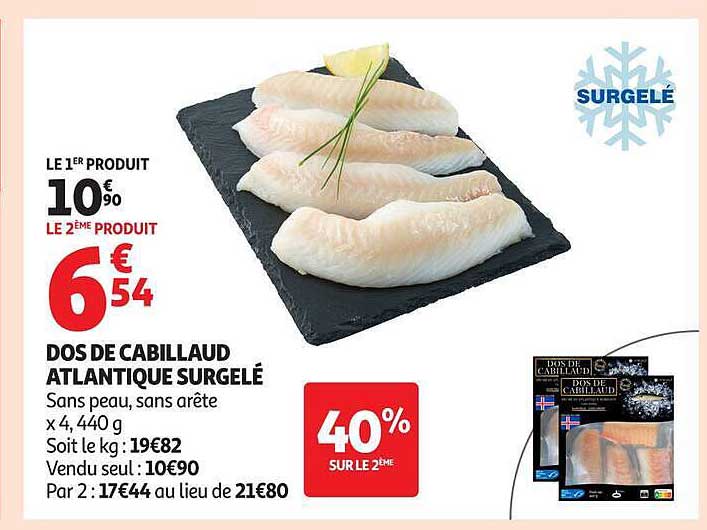DOS DE CABILLAUD ATLANTIQUE SURGELÉ