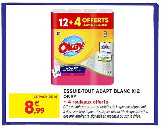 ESSUIE-TOUT ADAPT BLANC X12 OKAY + 4 rouleaux offerts