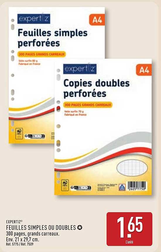 EXPERTIZ® FEUILLES SIMPLES OU DOUBLES 300 pages, grands carreaux. Env. 21 x 29,7 cm. Réf. 5775 / Réf. 7509