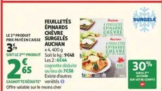 FEUILLETÉS ÉPINARDS CHÈVRE SURGELÉS AUCHAN