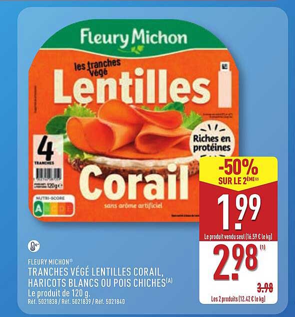 Fleury Michon Tranches végé lentilles corail, haricots blancs ou pois chiches