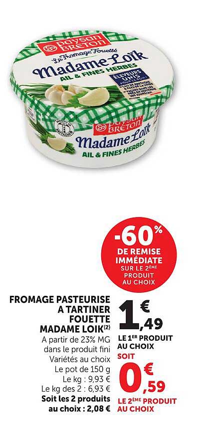 FROMAGE PASTEURISE A TARTINER FOUETTE MADAME LOIK®