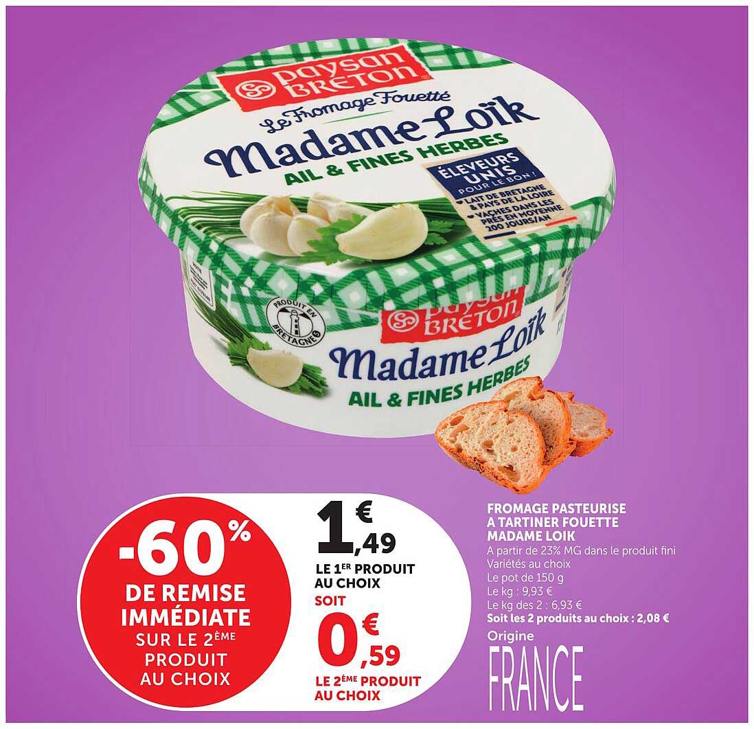 Fromage pasteurisé à tartiner fouetté Madame Loïk ail & fines herbes