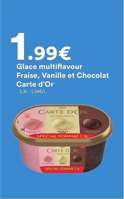 Glace multiflavour Fraise, Vanille et Chocolat Carte d’Or