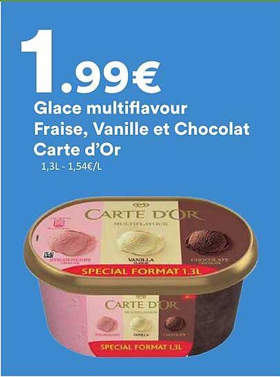 Glace multihavour Fraise, Vanille et Chocolat Carte d'Or