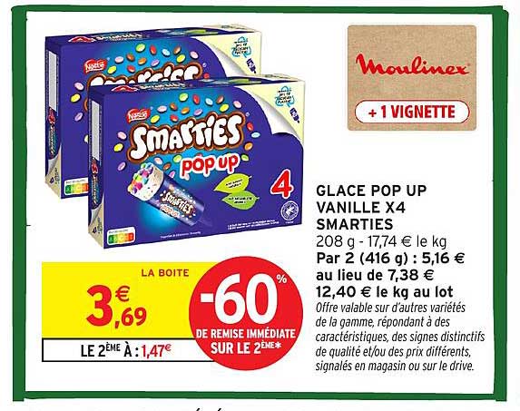 GLACE POP UP VANILLE X4 SMARTIES