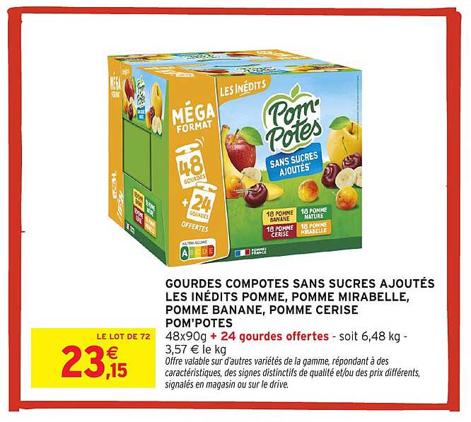 GOURDES COMPOTES SANS SUCRES AJOUTÉS LES INÉDITS POMME, POMME MIRABELLE, POMME BANANE, POMME CERISE POM'POTES
