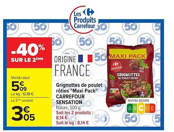 Grignottes de poulet rôties "Maxi Pack" CARREFOUR SENSATION Nature, 500 g