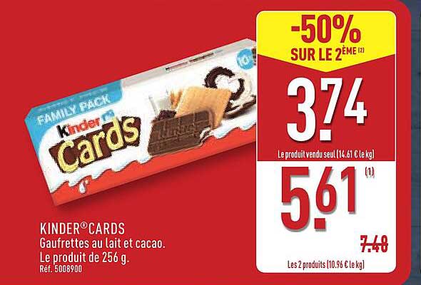 KINDER®CARDS Gaufrettes au lait et cacao. Le produit de 256 g. Ref. 5008900