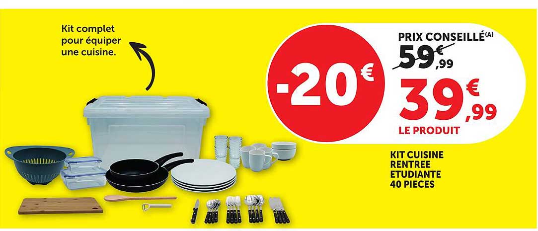 KIT CUISINE RENTREE ETUDIANTE 40 PIECES