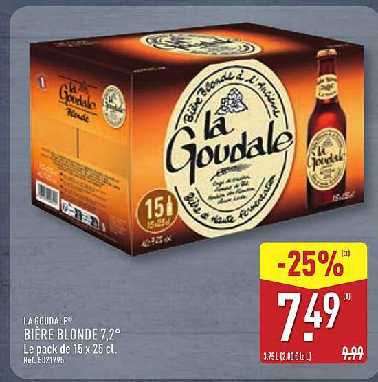 LA GOUDALE® BIÈRE BLONDE 7,2° Le pack de 15 x 25 cl.
