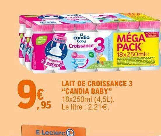 LAIT DE CROISSANCE 3 "CANDIA BABY" 18x250ml (4,5L). Le litre : 2,21€.