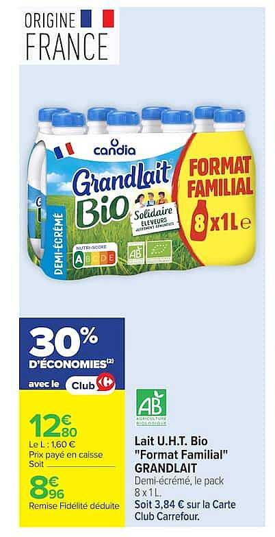 Lait U.H.T. Bio "Format Familial" GRANDLAIT