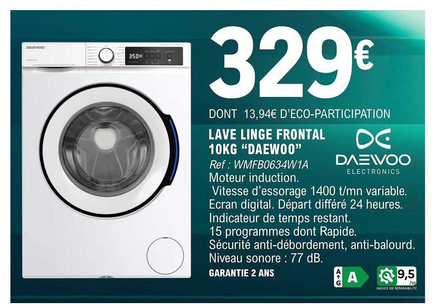 LAVE LINGE FRONTAL 10KG “DAEWOO”