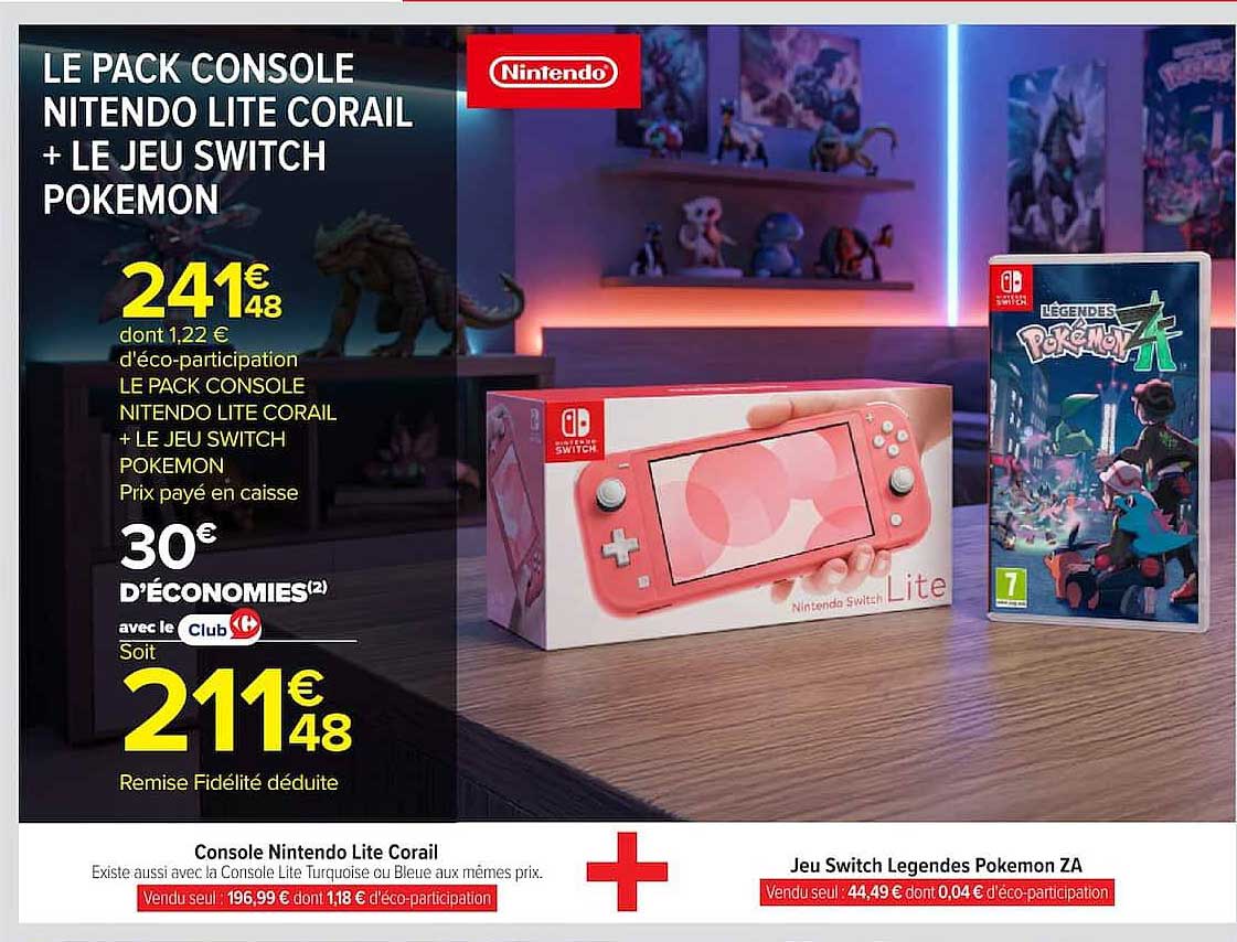 LE PACK CONSOLE NINTENDO LITE CORAIL + LE JEU SWITCH POKEMON
