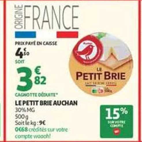 LE PETIT BRIE AUCHAN 30% MG 500 g