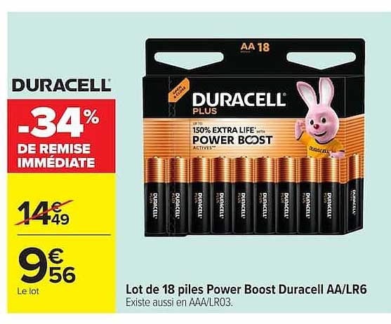 Lot de 18 piles Power Boost Duracell AA/LR6