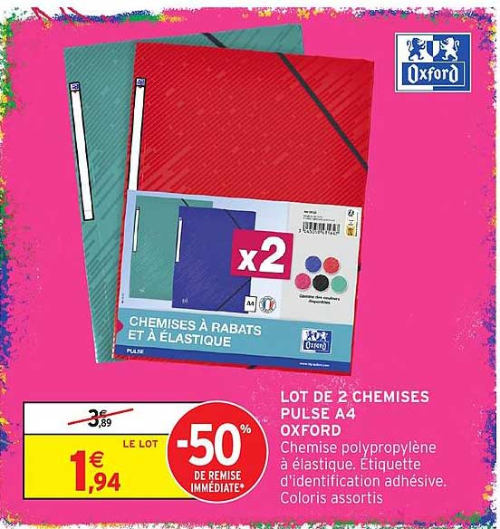 LOT DE 2 CHEMISES PULSE A4 OXFORD