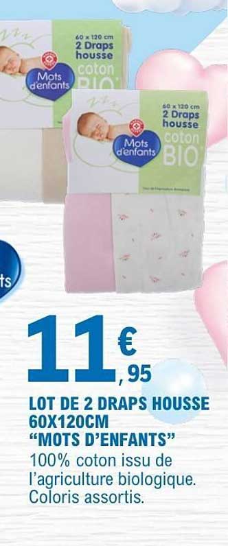 LOT DE 2 DRAPS HOUSSE 60X120CM “MOTS D’ENFANTS”