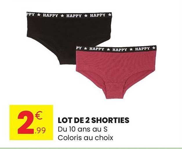 LOT DE 2 SHORTIES Du 10 ans au S Coloris au choix