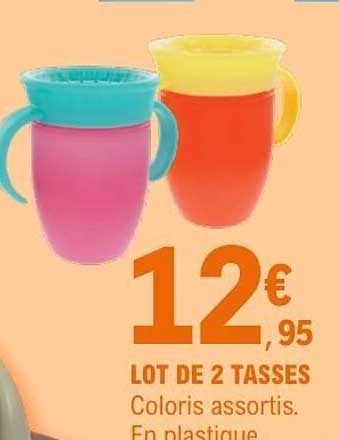 LOT DE 2 TASSES Coloris assortis. En plastique