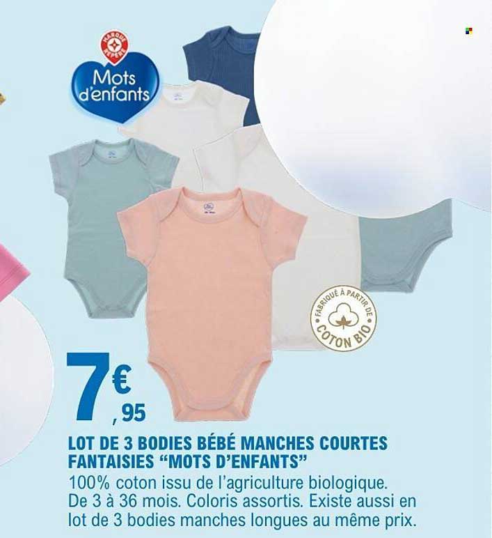 LOT DE 3 BODIES BÉBÉ MANCHES COURTES FANTAISIES “MOTS D’ENFANTS”