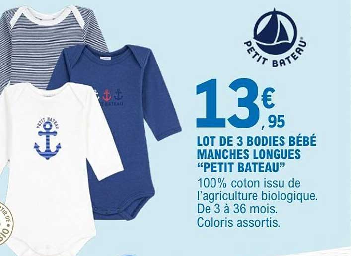 LOT DE 3 BODIES BÉBÉ MANCHES LONGUES “PETIT BATEAU”