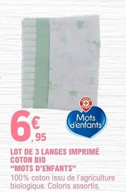 LOT DE 3 LANGES IMPRIMÉ COTON BIO “MOTS D’ENFANTS”