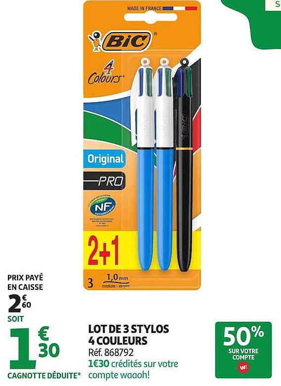 LOT DE 3 STYLOS 4 COULEURS