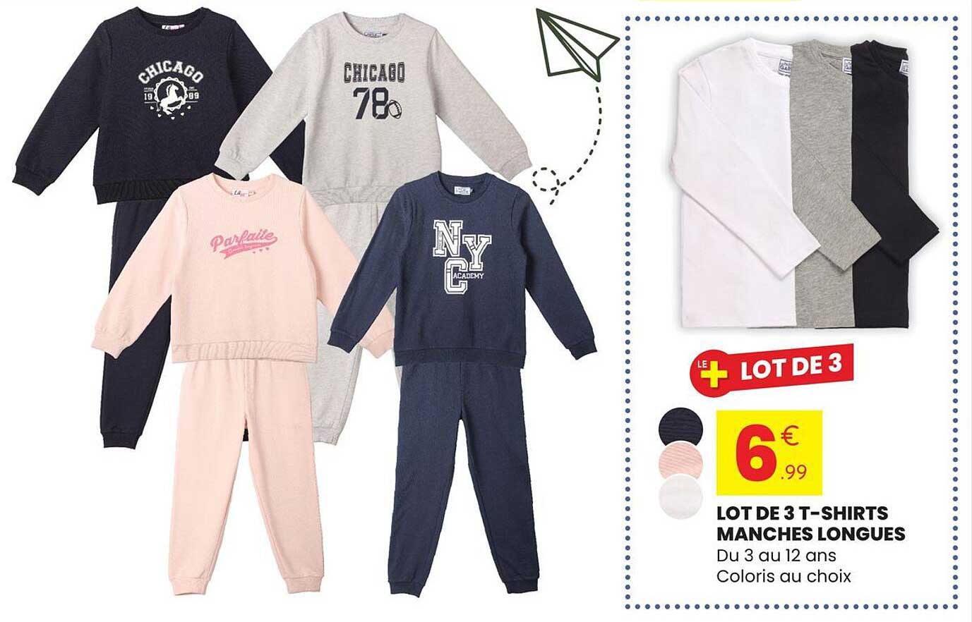 LOT DE 3 T-SHIRTS MANCHES LONGUES