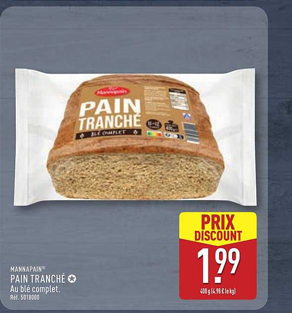 MANNAPAIN PAIN TRANCHÉ Au blé complet.