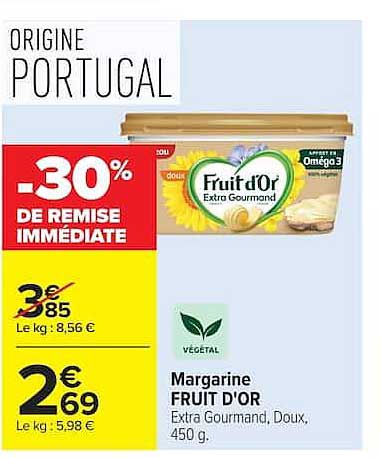 Margarine FRUIT D'OR Extra Gourmand, Doux, 450 g.