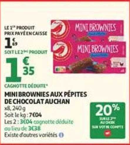 MINI BROWNIES AUX PÉPITES DE CHOCOLAT AUCHAN