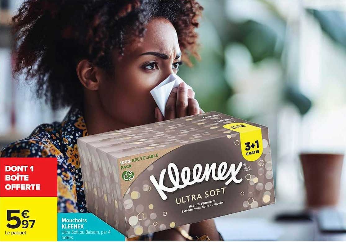 Mouchoirs KLEENEX Ultra Soft ou Balsam, par 4 boîtes.