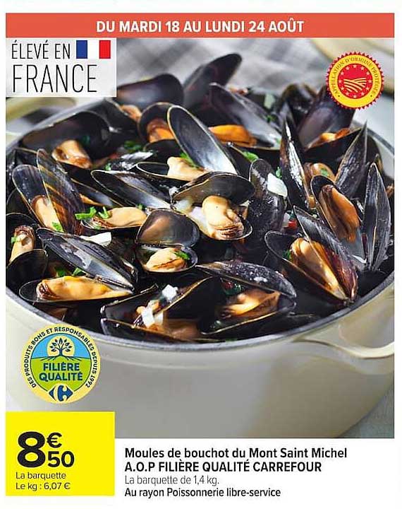 Moules de bouchot du Mont Saint Michel A.O.P FILIERE QUALITÉ CARREFOUR