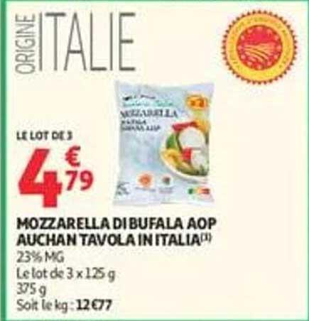 MOZZARELLA DI BUFALA AOP AUCHAN TAVOLA IN ITALIA