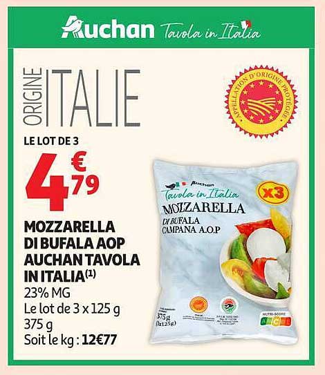 MOZZARELLA DI BUFALA AOP AUCHAN TAVOLA IN ITALIA