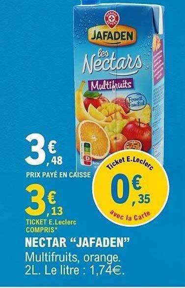 NECTAR “JAFADEN” Multifrruits, orange. 2L. Le litre : 1,74€.