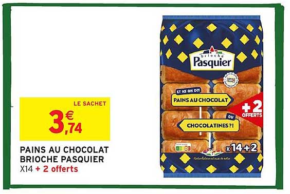 PAINS AU CHOCOLAT BRIOCHE PASQUIER X14 + 2 offerts