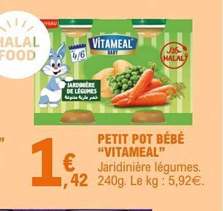PETIT POT BÉBÉ “VITAMEAL” Jardinière légumes. 240g. Le kg : 5,92€.