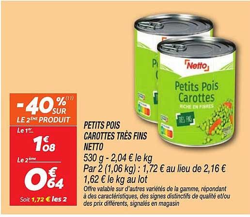 PETITS POIS CAROTTES TRÈS FINS NETTO
