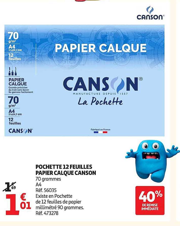POCHETTE 12 FEUILLES PAPIER CALQUE CANSON