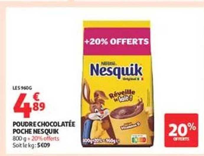 POUDRE CHOCOLATÉE POCHE NESQUIK 800 g + 20% offerts
