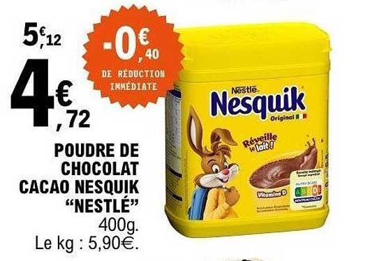 POUDRE DE CHOCOLAT CACAO NESQUIK "NESTLÉ" 400g