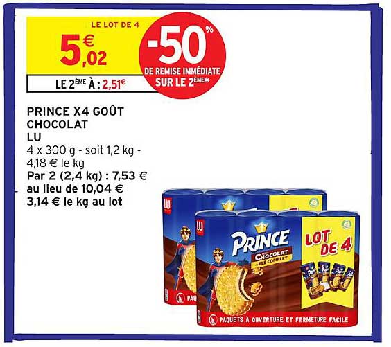 PRINCE X4 GOÛT CHOCOLAT LU